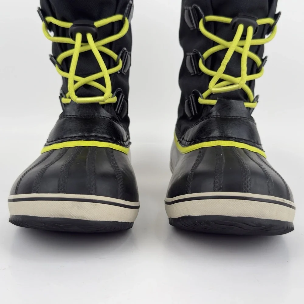 Sorel Yoot Pac Nylon Waterproof Snow Boots Big Kids Youth 5 Black Neon NY5191